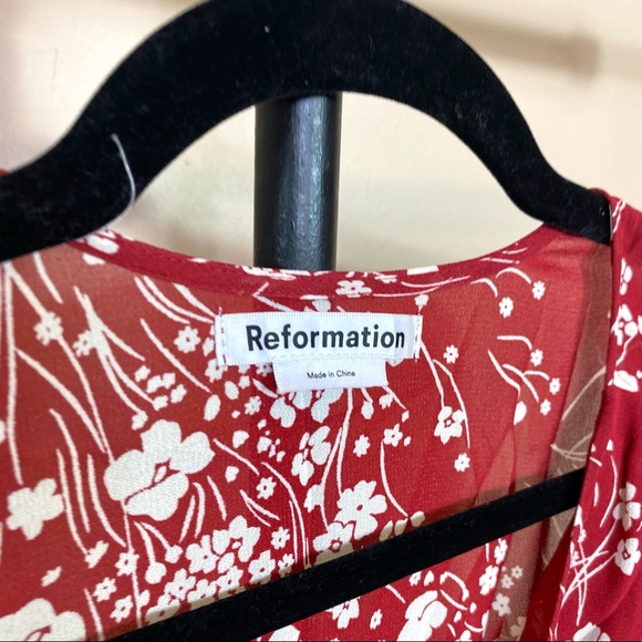 Reformation Susanna Wrap Red Floral Dress Bryce - Picture 5 of 10